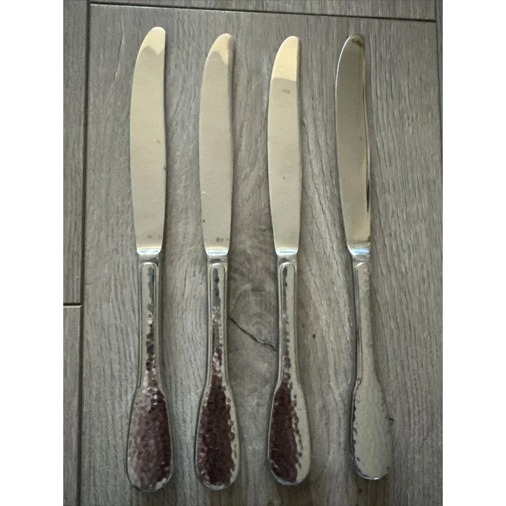 4 RETRONEU ARAGON Hammered‎ 18/8 Stainless Steel DINNER KNIVES Knife